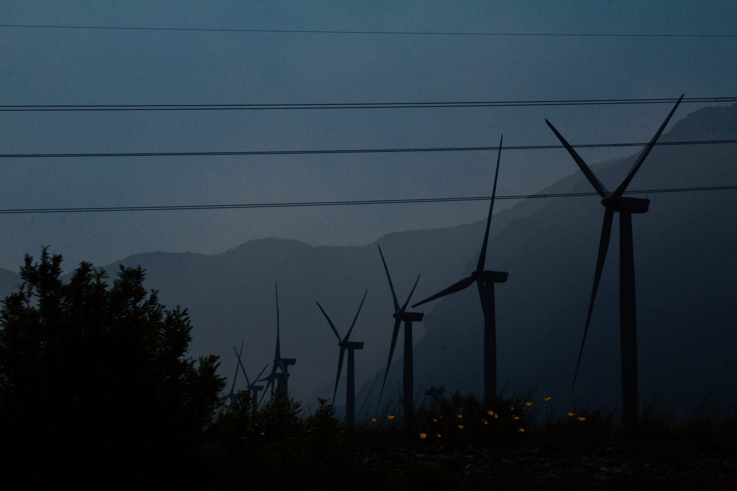Wind turbines and wires by Adolfo Felix